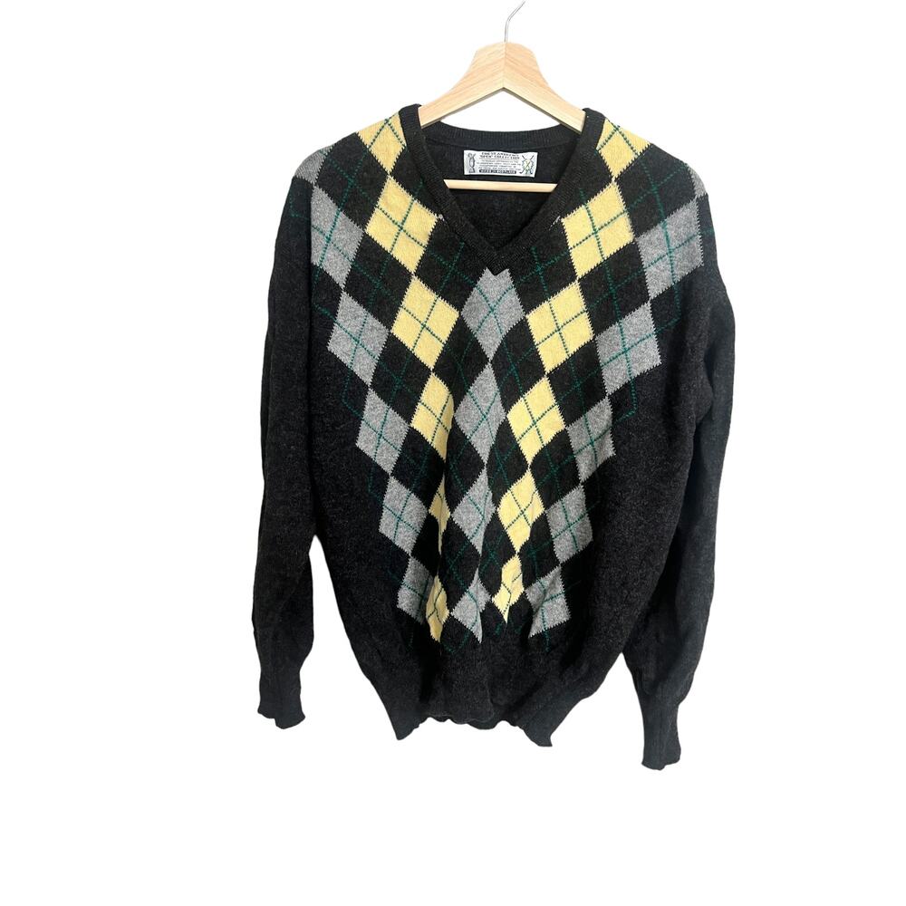 Vintage St Andrews Links 1990 Open Championship Wool Argyle Grandpa Sweater